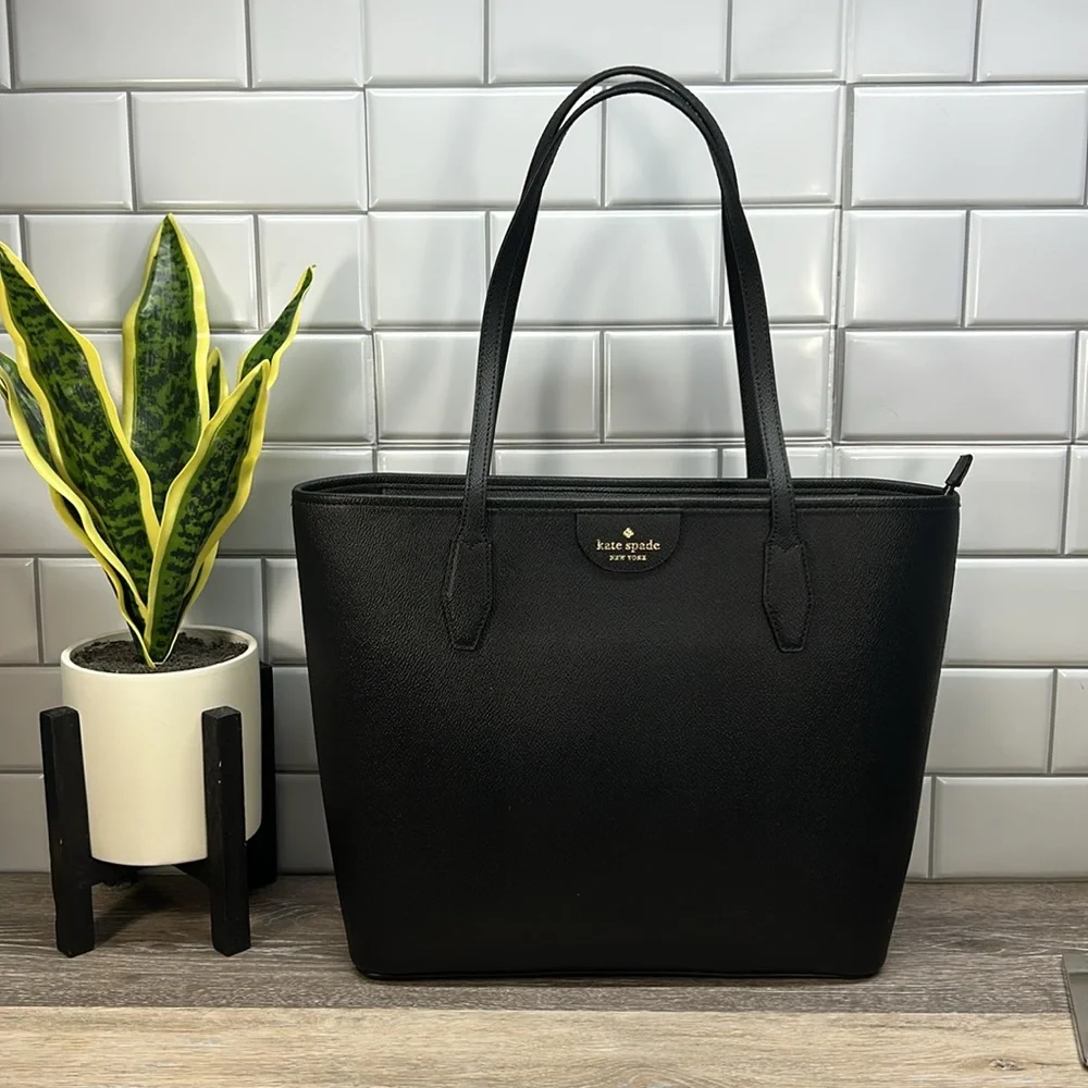 Kate spade black zip top tote bag - Picture 1 of 7